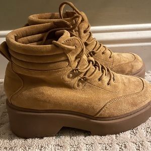 F21 lace up faux suede boots